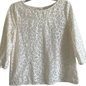 LOFT lace blouse Ivory Patterned three quarter length medium petite festival